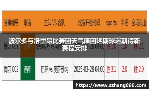 波尔多与洛里昂比赛因天气原因延期球迷期待新赛程安排